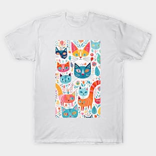 Colorful Cats Carnival: Abstract Pattern T-Shirt